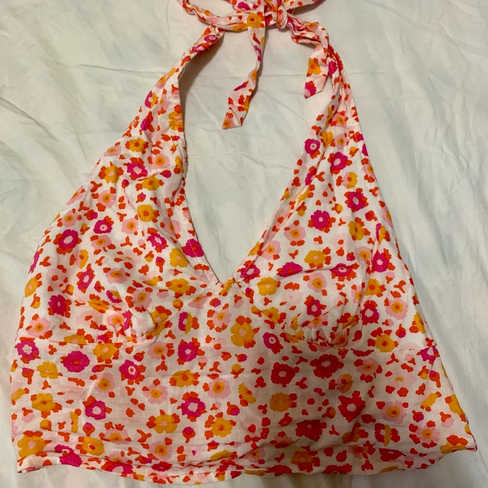 BP Floral Halter Top - Pink and Orange